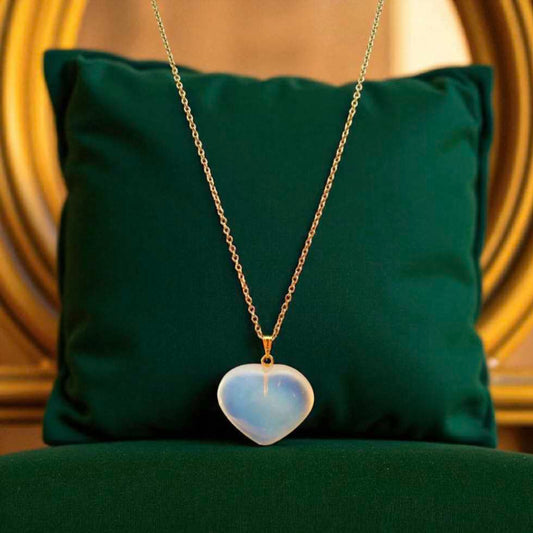 Opalite Heart Stone Pendant with 18k Gold plated Chain