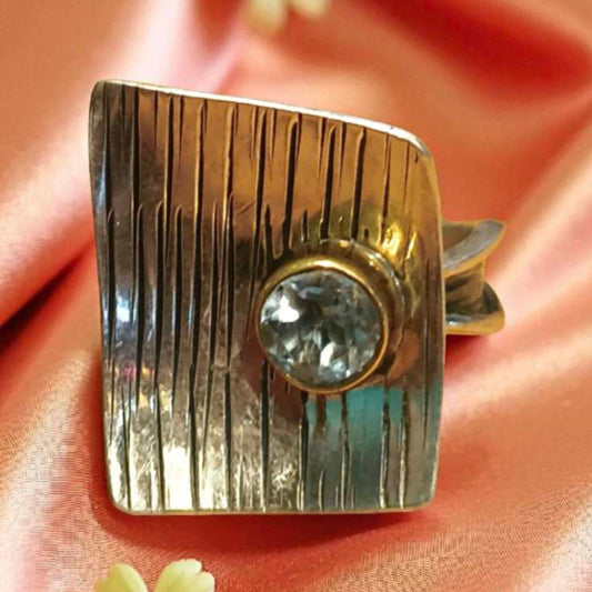 Blue Topaz Gemstone 925 Artistic Silver Ring