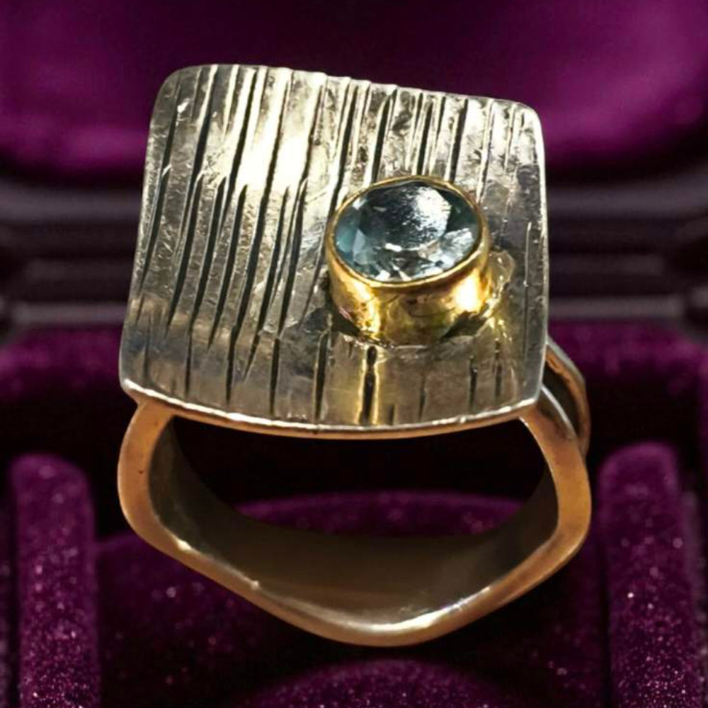 Blue Topaz Gemstone 925 Artistic Silver Ring