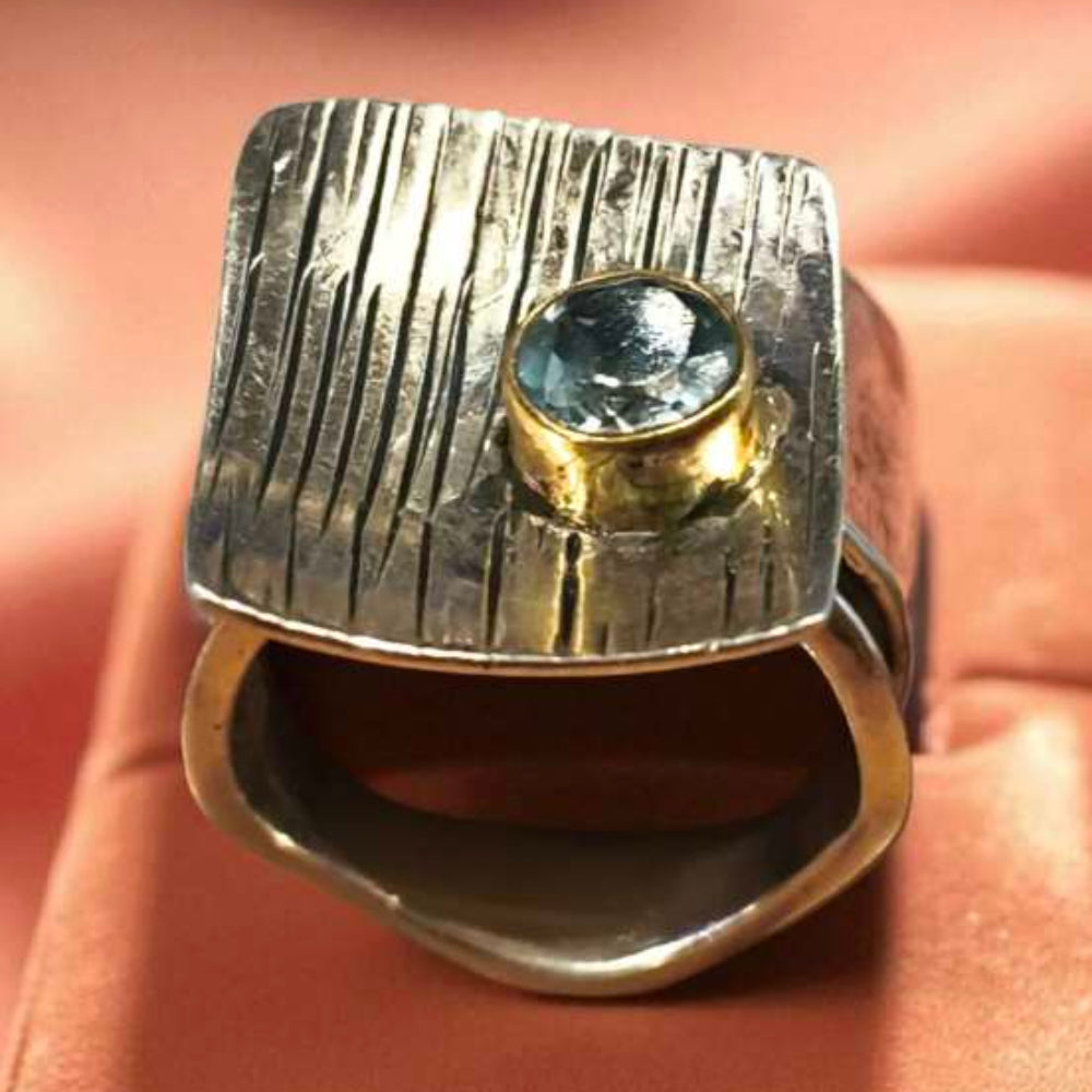 Blue Topaz Gemstone 925 Artistic Silver Ring