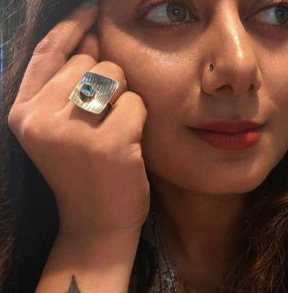 Blue Topaz Gemstone 925 Artistic Silver Ring