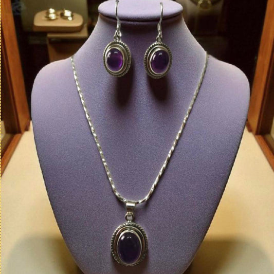 Amethyst 925 Silver Necklace earing set