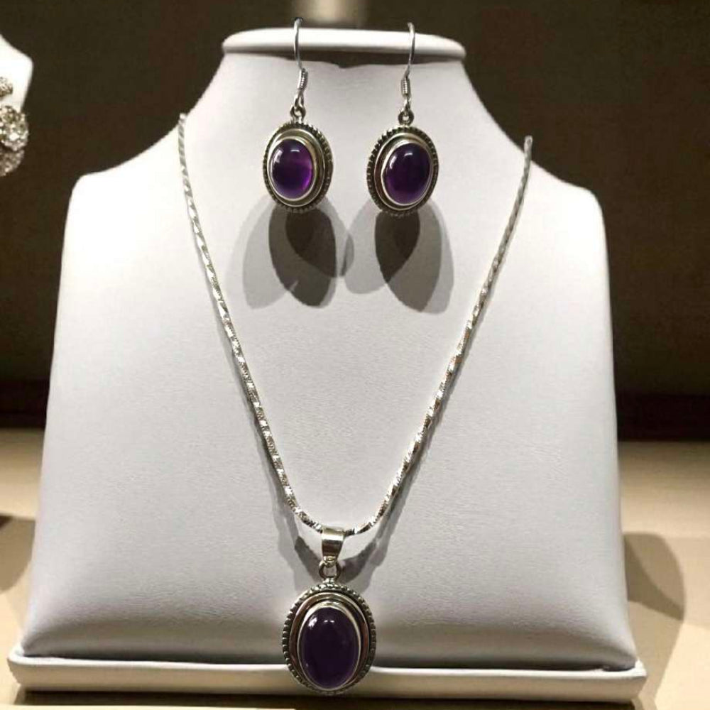 Amethyst 925 Silver Necklace earing set
