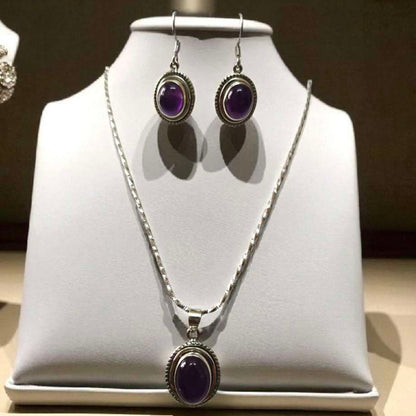 Amethyst 925 Silver Necklace earing set