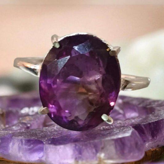 Amethyst Gemstone German Silver Unisex Ring