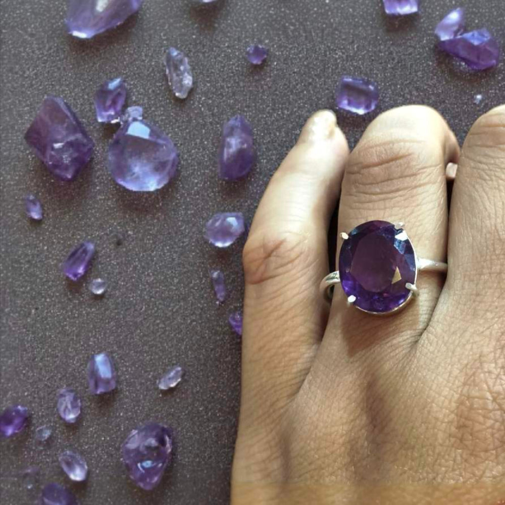Amethyst Gemstone German Silver Unisex Ring