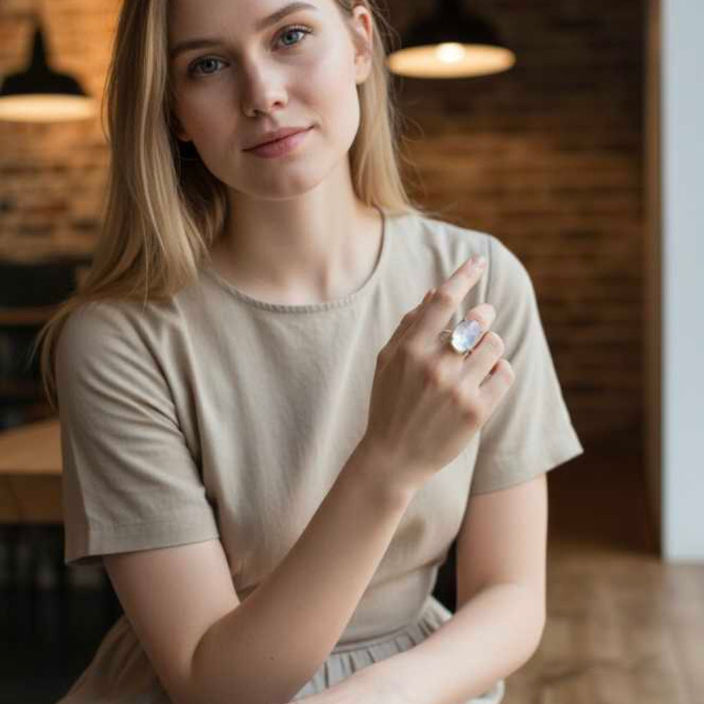 Moonstone German Silver Unisex Ring