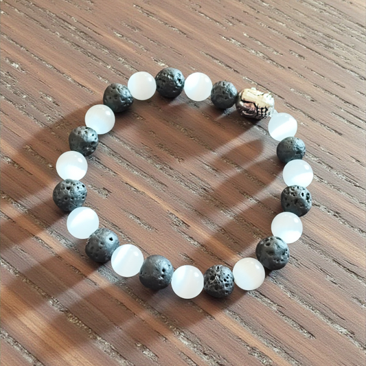 Selenite & Black Lava Bracelet
