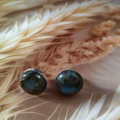 Labradorite Stone 18K Silver Plated Ear Stud