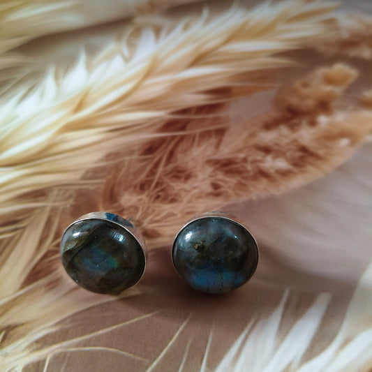 Labradorite Stone 18K Silver Plated Ear Stud