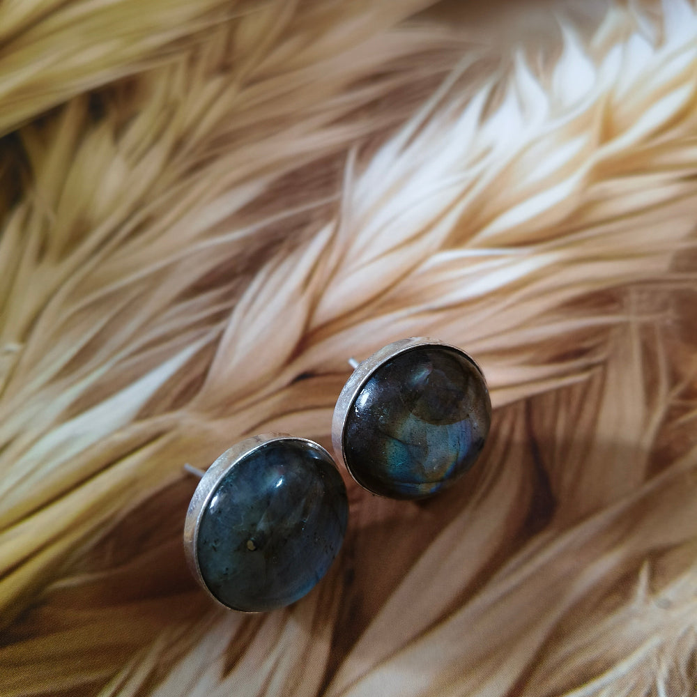 Labradorite Stone 18K Silver Plated Ear Stud