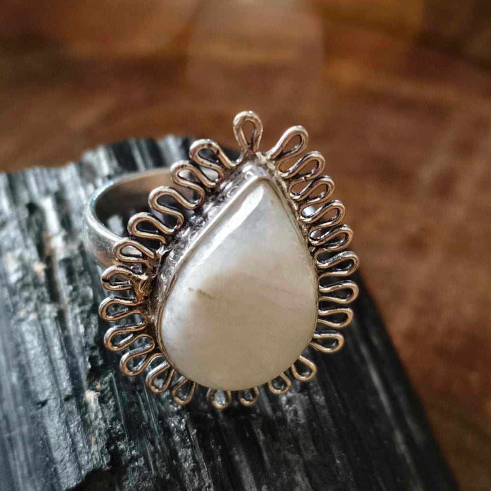 Moonstone Ornate German Silver Adjustable Ring