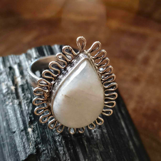 Moonstone Ornate German Silver Adjustable Ring