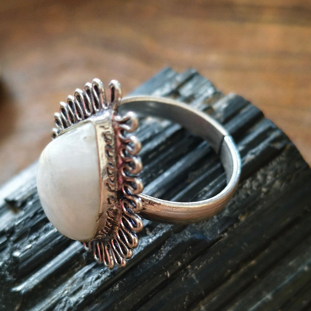 Moonstone Ornate German Silver Adjustable Ring