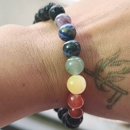 Natural Black Lava Seven Chakra Bracelet