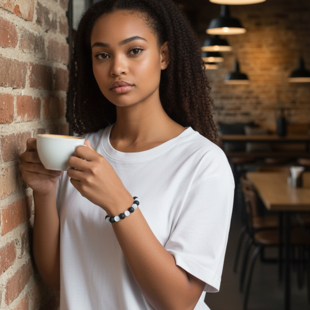 Selenite & Black Lava Bracelet