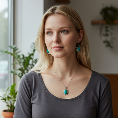 Natural Turquoise German silver Pendant Set style-2