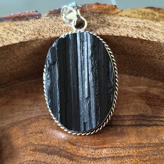 Raw Black Tourmaline Raw Oval Pendant