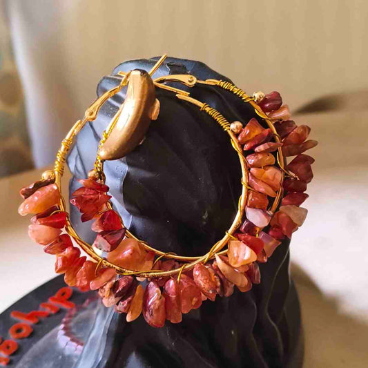 Red Carnelian Chips Gemstone Ear Hoops