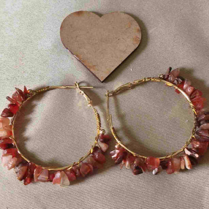 Red Carnelian Chips Gemstone Ear Hoops