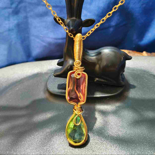 Rose Quartz & Green Aventurine 18K Gold Plated Pendant With 18Inch Chain