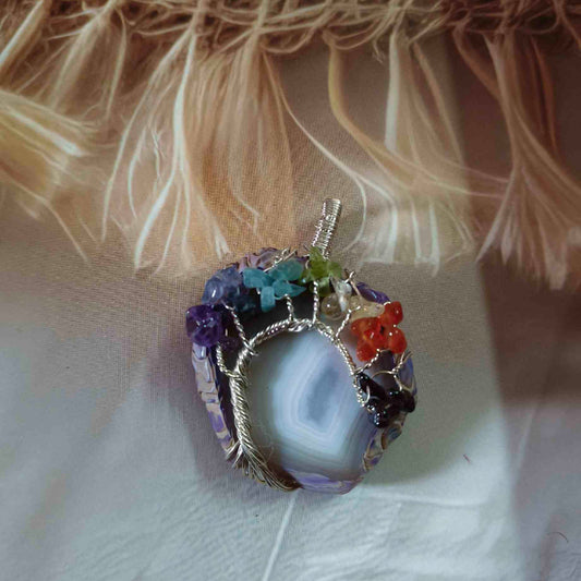 Seven Chakra Agate Stone Pendant