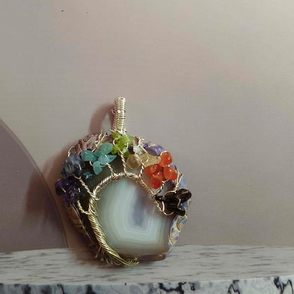 Seven Chakra Agate Stone Pendant