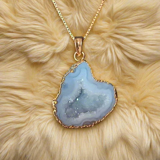 Sparkling White Agate Gemstone 18K Gold Plated Pendant