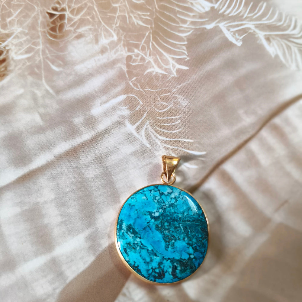 Turquoise Round 18K Gold Plated Gemstone Pendant