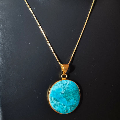 Turquoise Round 18K Gold Plated Gemstone Pendant