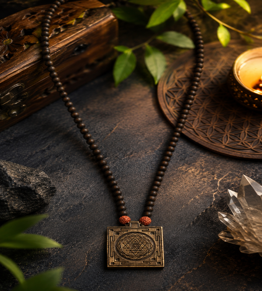 Karungali beads Sri Yantra plate Mala